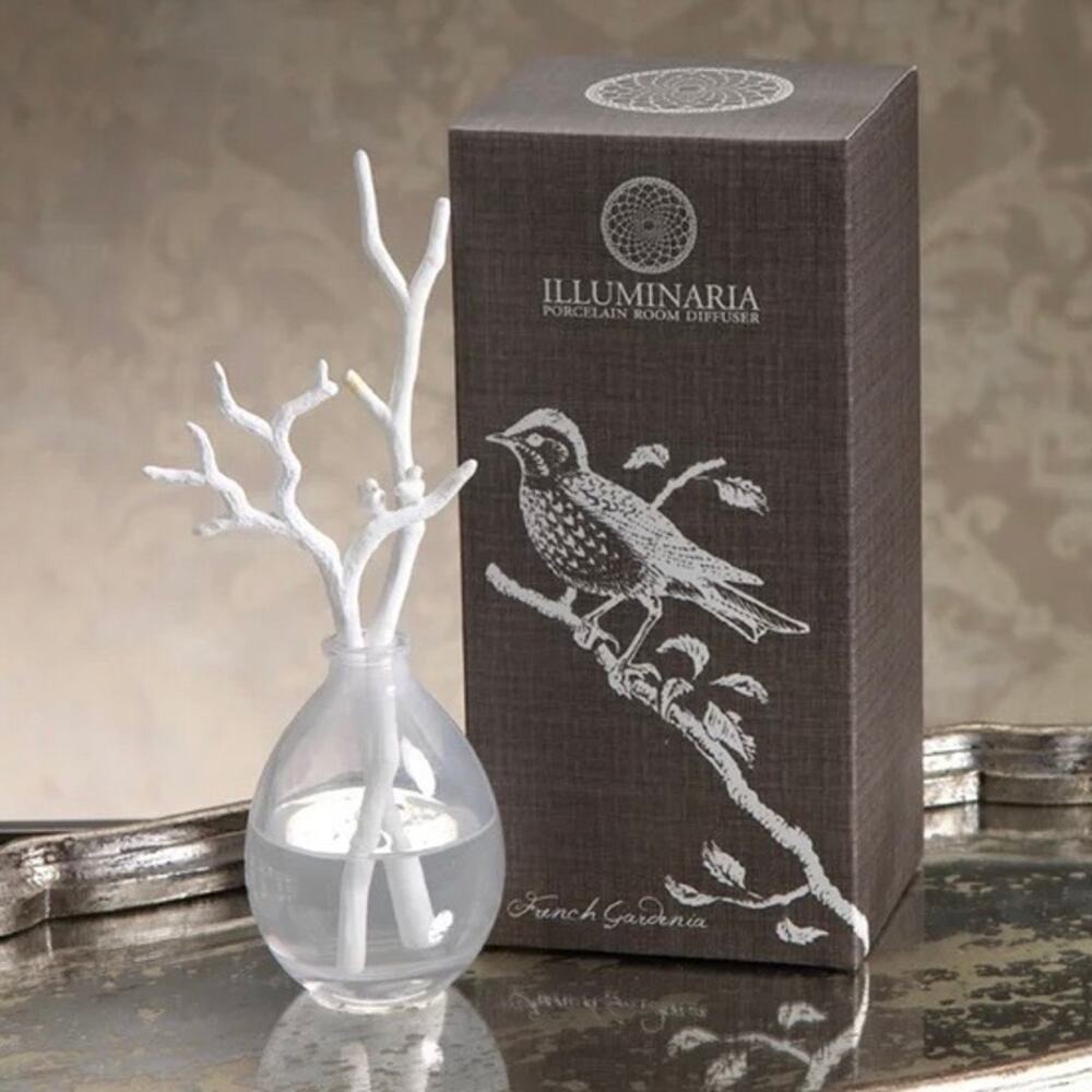 ILLUMINARIA Porcelain Room Diffuser French Gardenia White Bird Branch Full Size